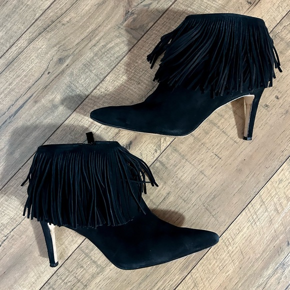 Sam Edelman Kandice Black Suede Fringe Ankle Booties - Picture 7 of 13